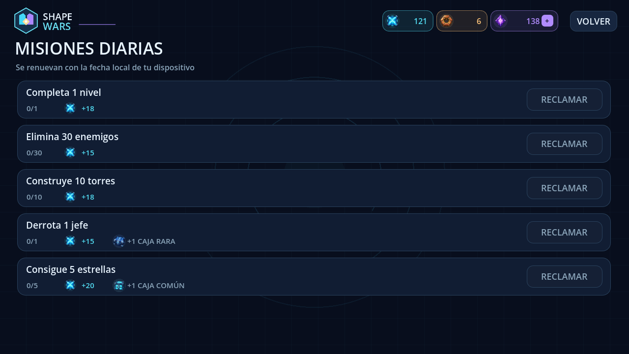 Pantalla de misiones diarias.